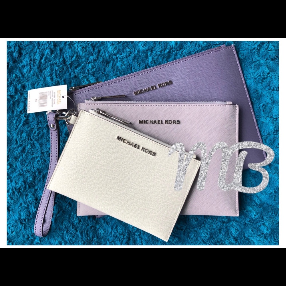 MK Amethyst Jet Set Leather Wristlet Trio